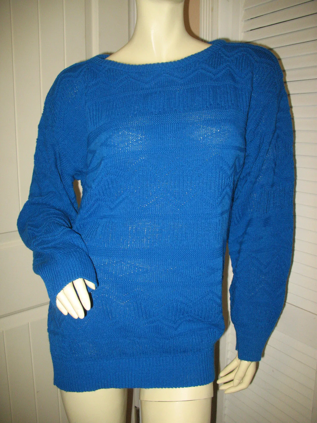 AMERICAN PRIDE Vintage Made In USA Womens Sweaters Blue Pullover Crew Neck Cable Knit Sweater Top Long Sleeve Large L