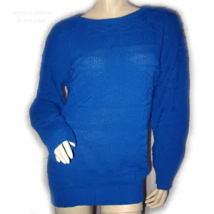AMERICAN PRIDE Vintage Made In USA Womens Sweaters Blue Pullover Crew Neck Cable Knit Sweater Top Long Sleeve Large L