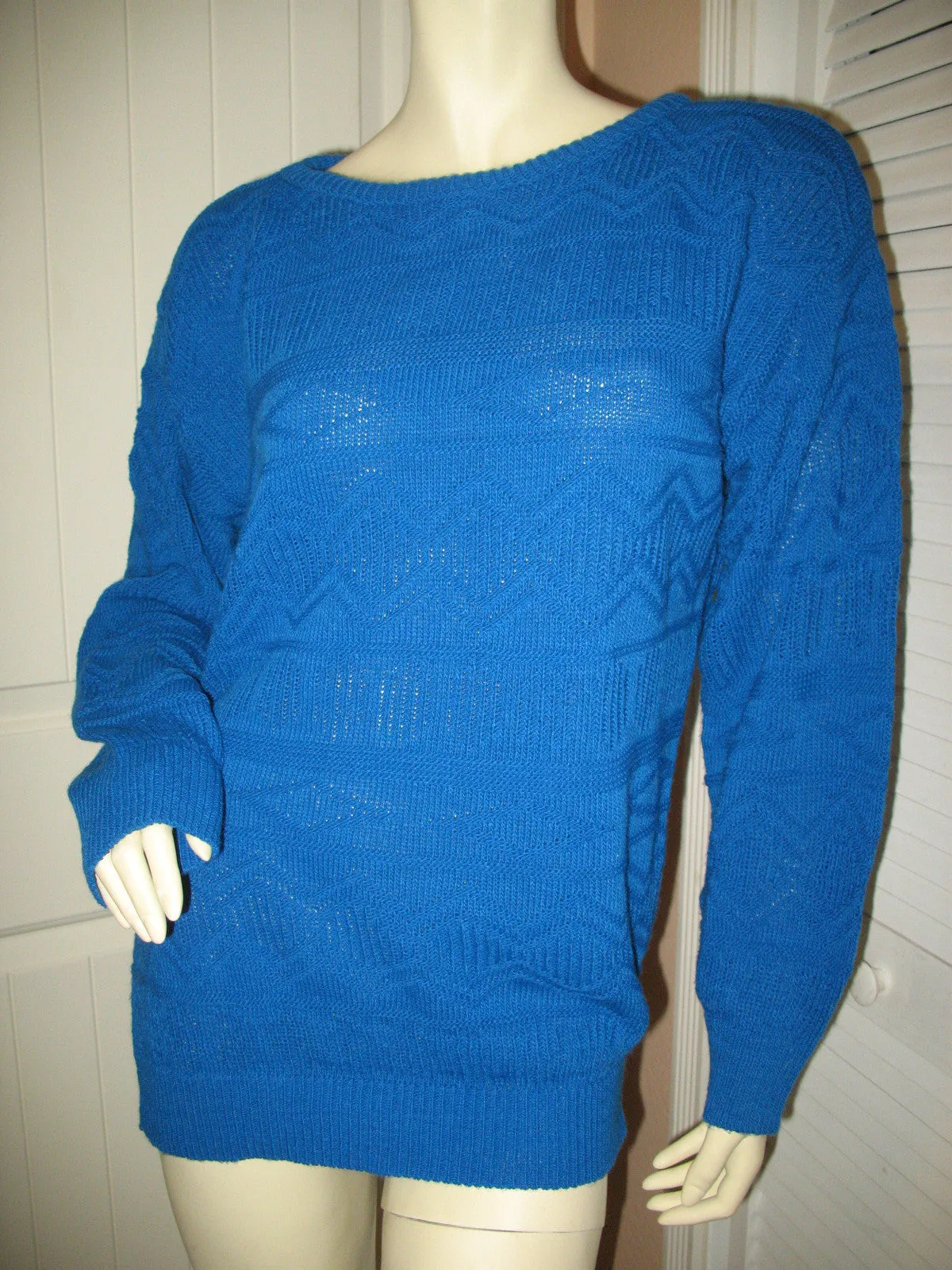 AMERICAN PRIDE Vintage Made In USA Womens Sweaters Blue Pullover Crew Neck Cable Knit Sweater Top Long Sleeve Large L