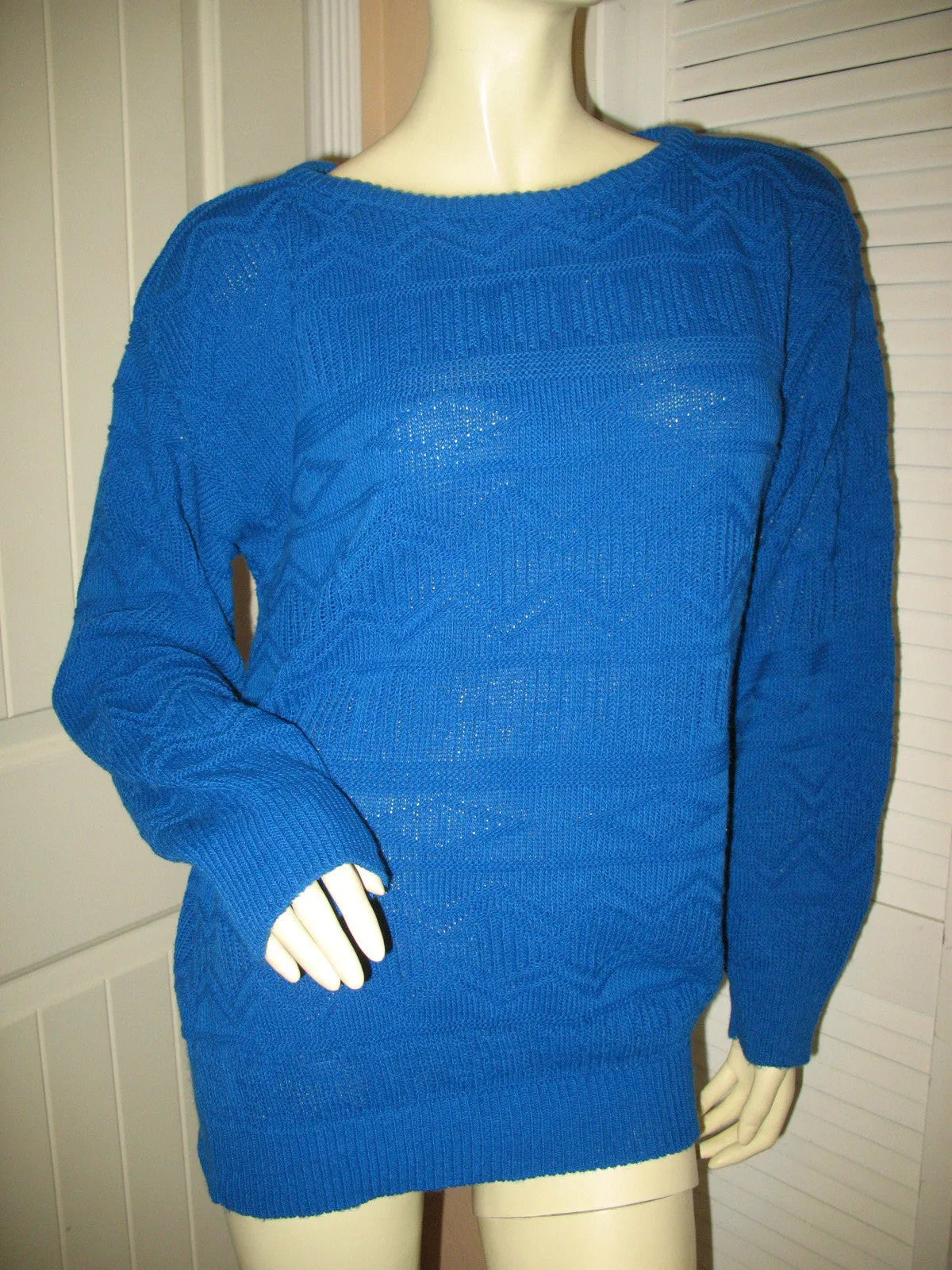 AMERICAN PRIDE Vintage Made In USA Womens Sweaters Blue Pullover Crew Neck Cable Knit Sweater Top Long Sleeve Large L
