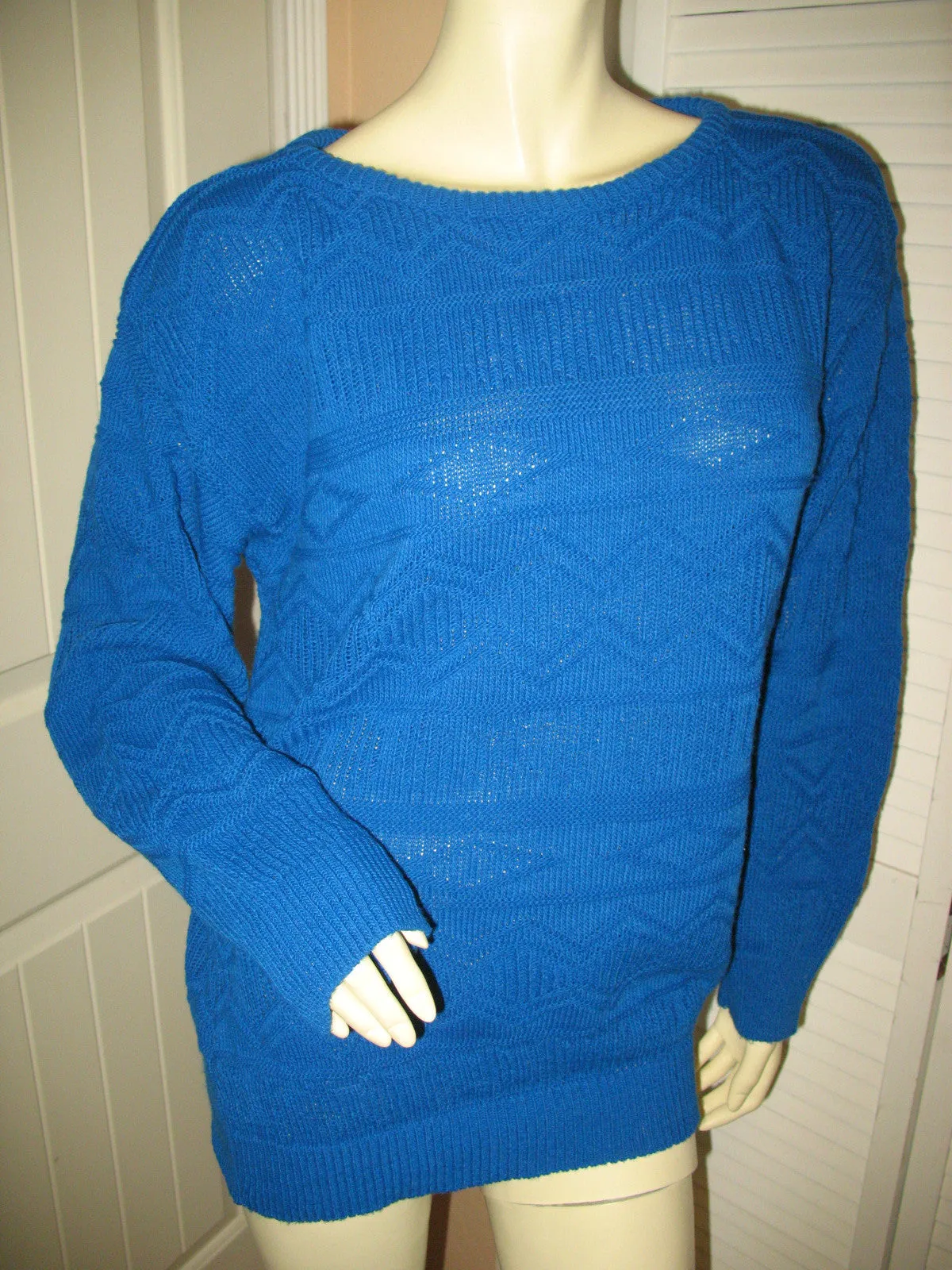 AMERICAN PRIDE Vintage Made In USA Womens Sweaters Blue Pullover Crew Neck Cable Knit Sweater Top Long Sleeve Large L