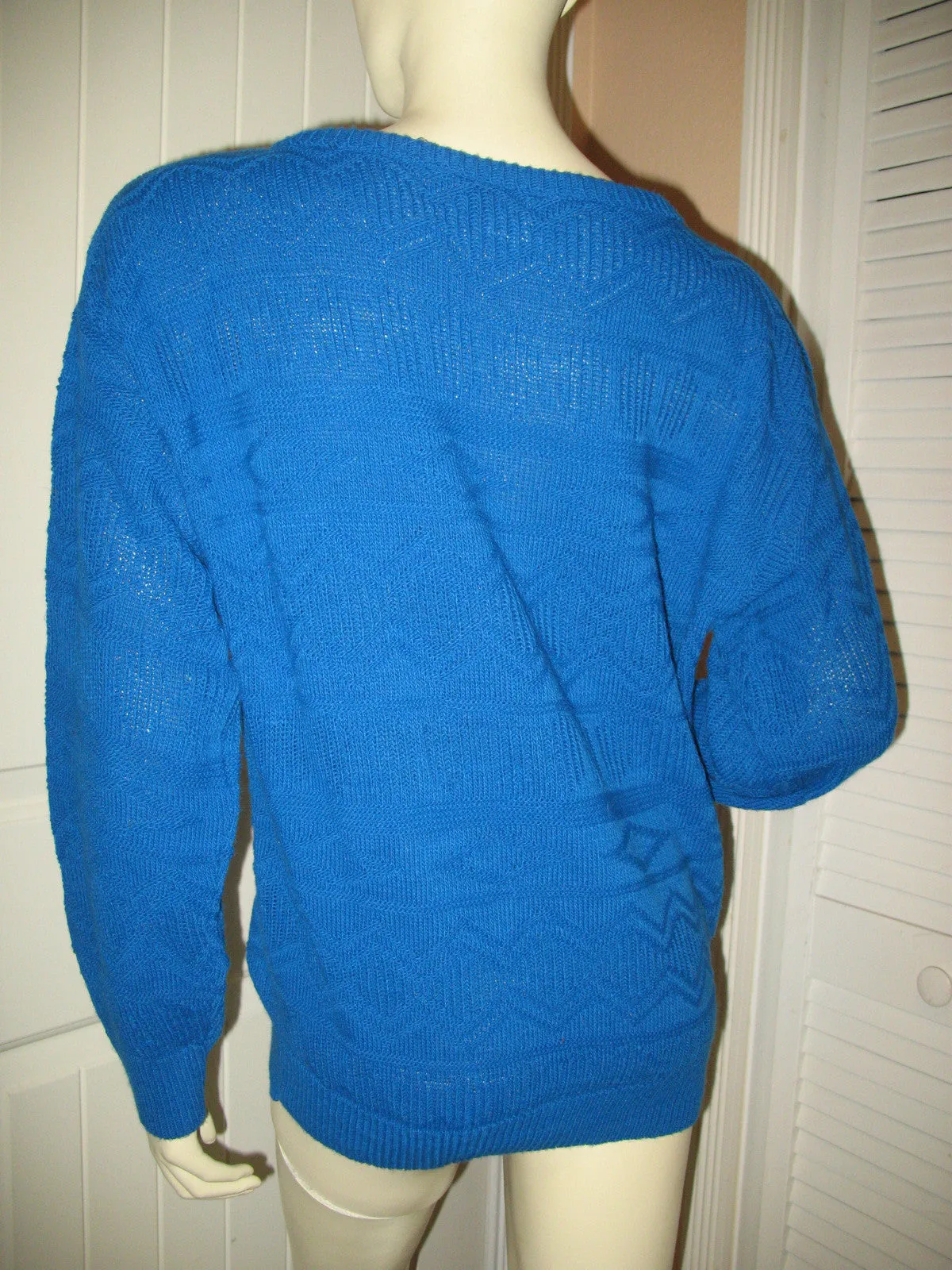 AMERICAN PRIDE Vintage Made In USA Womens Sweaters Blue Pullover Crew Neck Cable Knit Sweater Top Long Sleeve Large L
