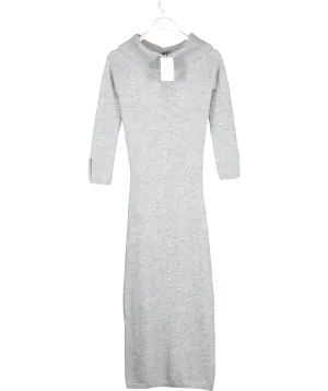 Aria Cove Grey Knitted Bardot Fold Over Maxi Dress UK 8