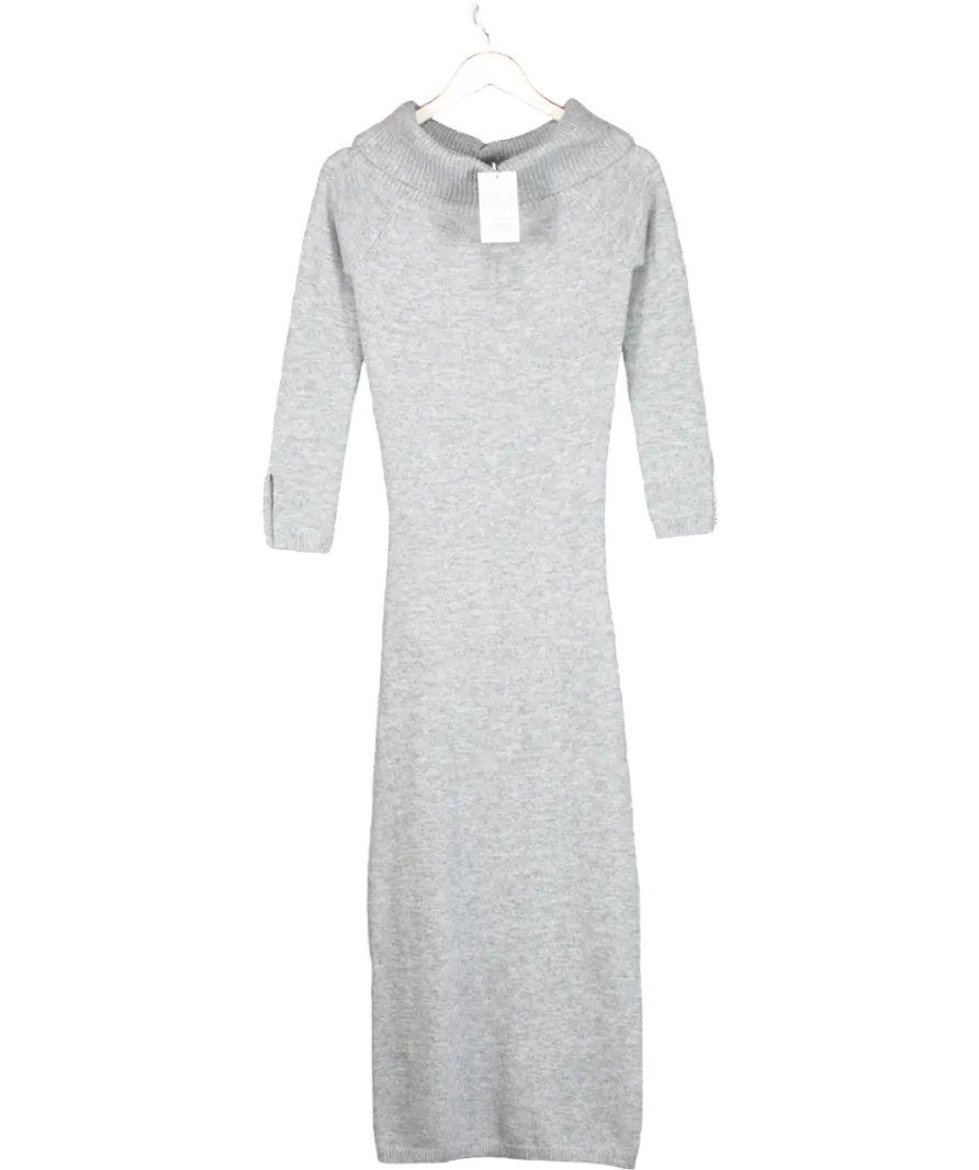 Aria Cove Grey Knitted Bardot Fold Over Maxi Dress UK 8
