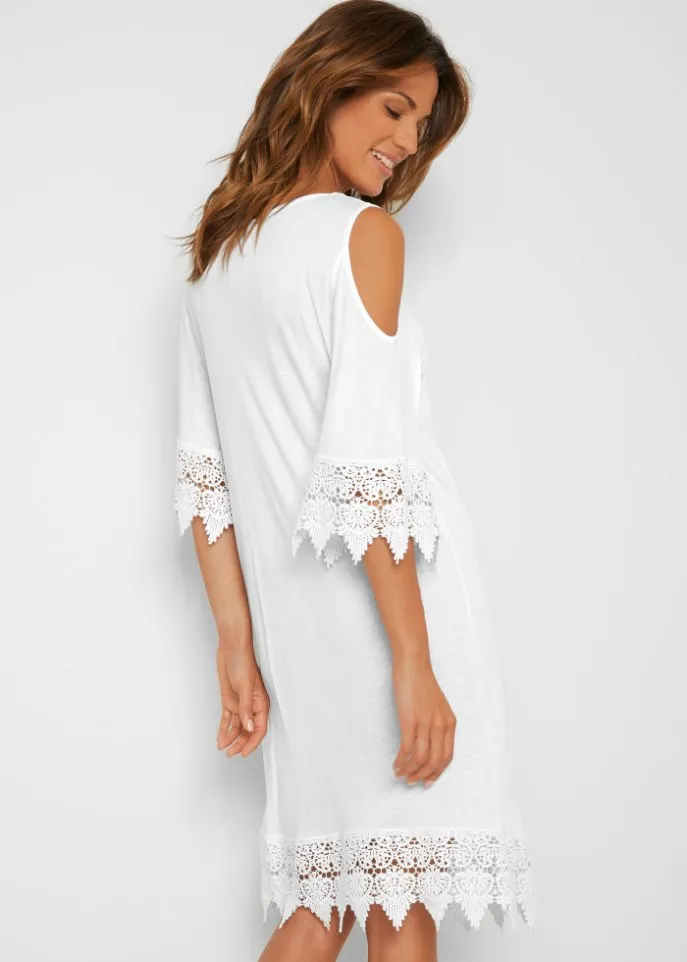 Bpc Selection Off Shoulder Beach Shirt Dress, White