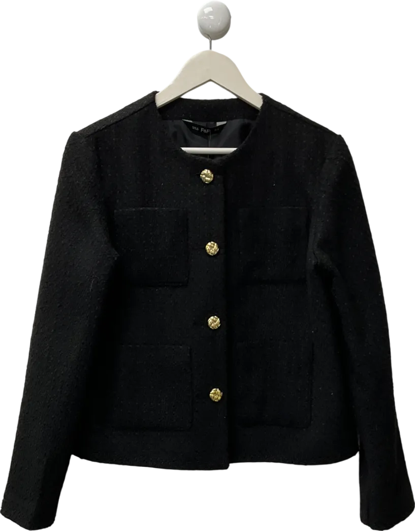 f&f Black Tweed Jacket With Gold Button Detailing UK 12