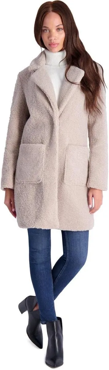 French Connection Women's Faux Shearling Teddy Lapel Midi Coat