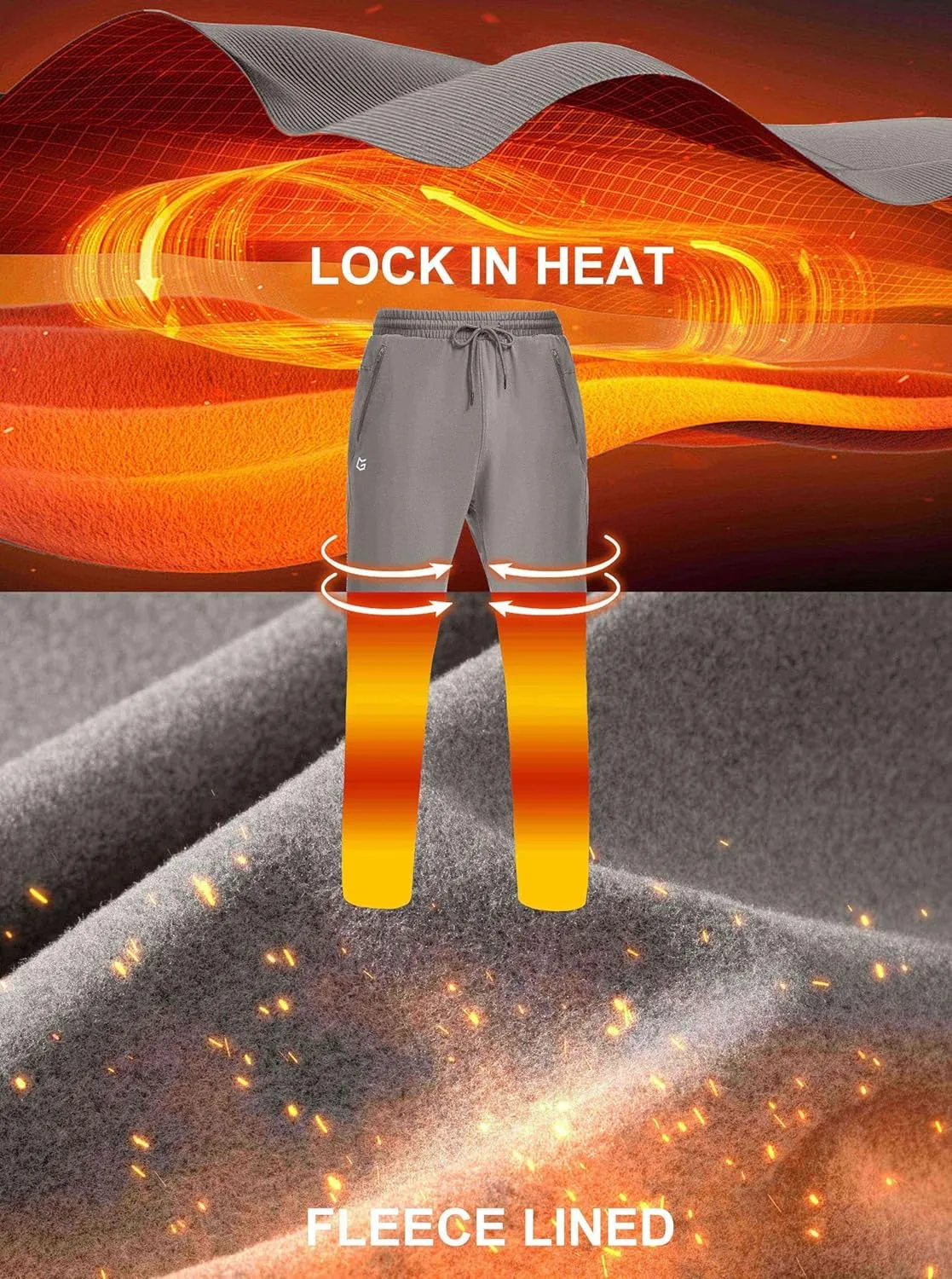 G Gradual Men's Fleece Lined Winter Pants with 3 Zipper Pockets Warm Athletic Joggers Workout Running Sweatpants for Men