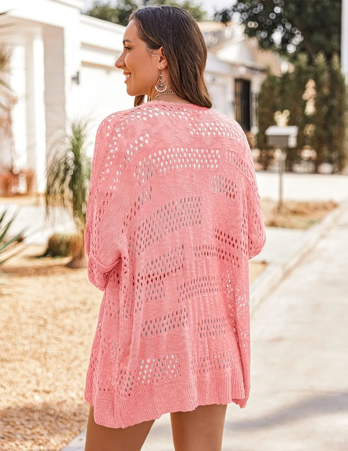 HOTOUCH Lightweight Crochet Cardigan for Women Long Sleeve Open Front Knit Oversized Cardigans Sweaters