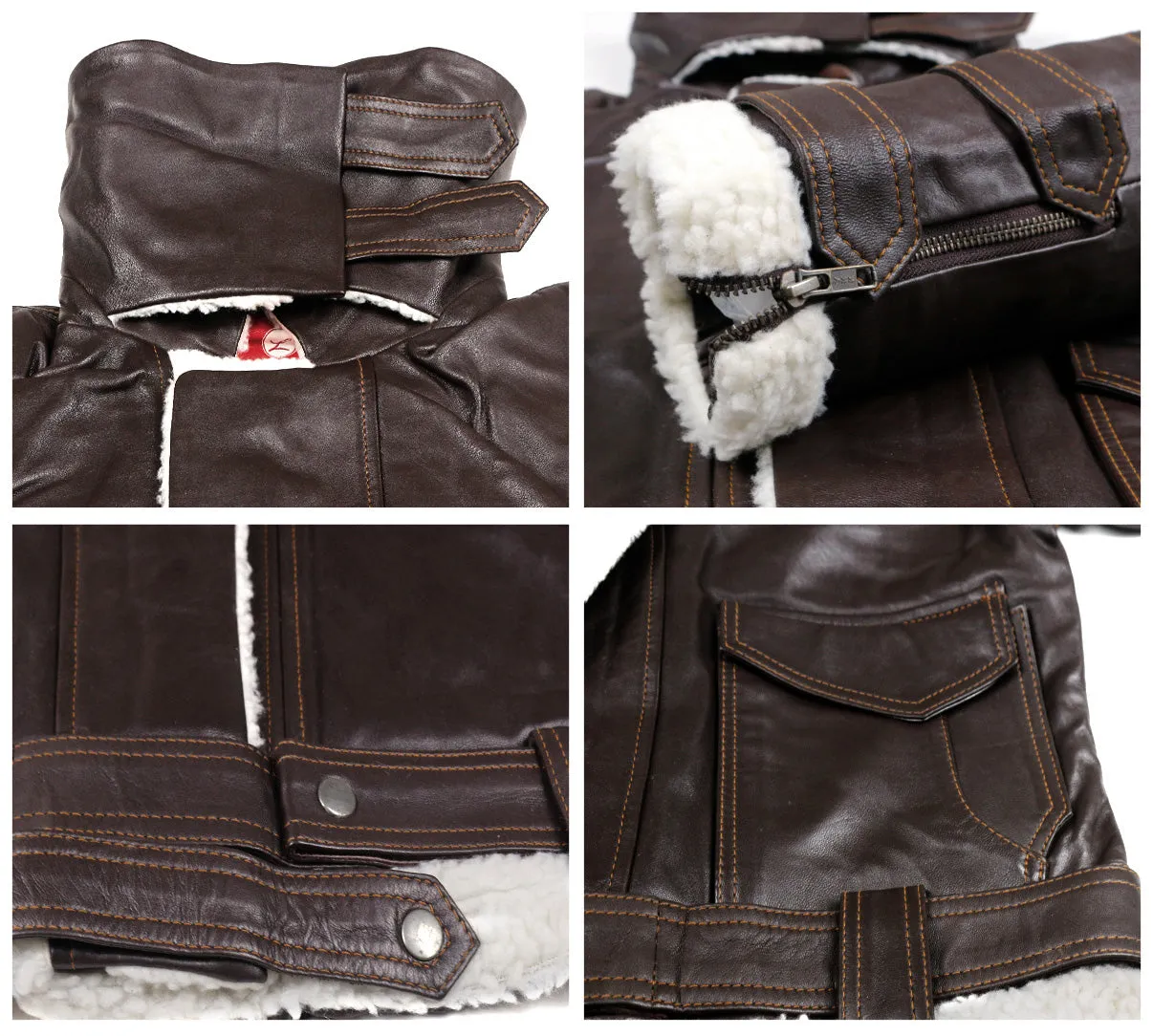 Leather Jackets Hub Mens Genuine Lambskin Leather Jacket (Brown, Shearling Jacket) - 1701068