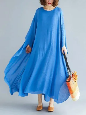 Loose Solid Color Vintage H-Line Dress