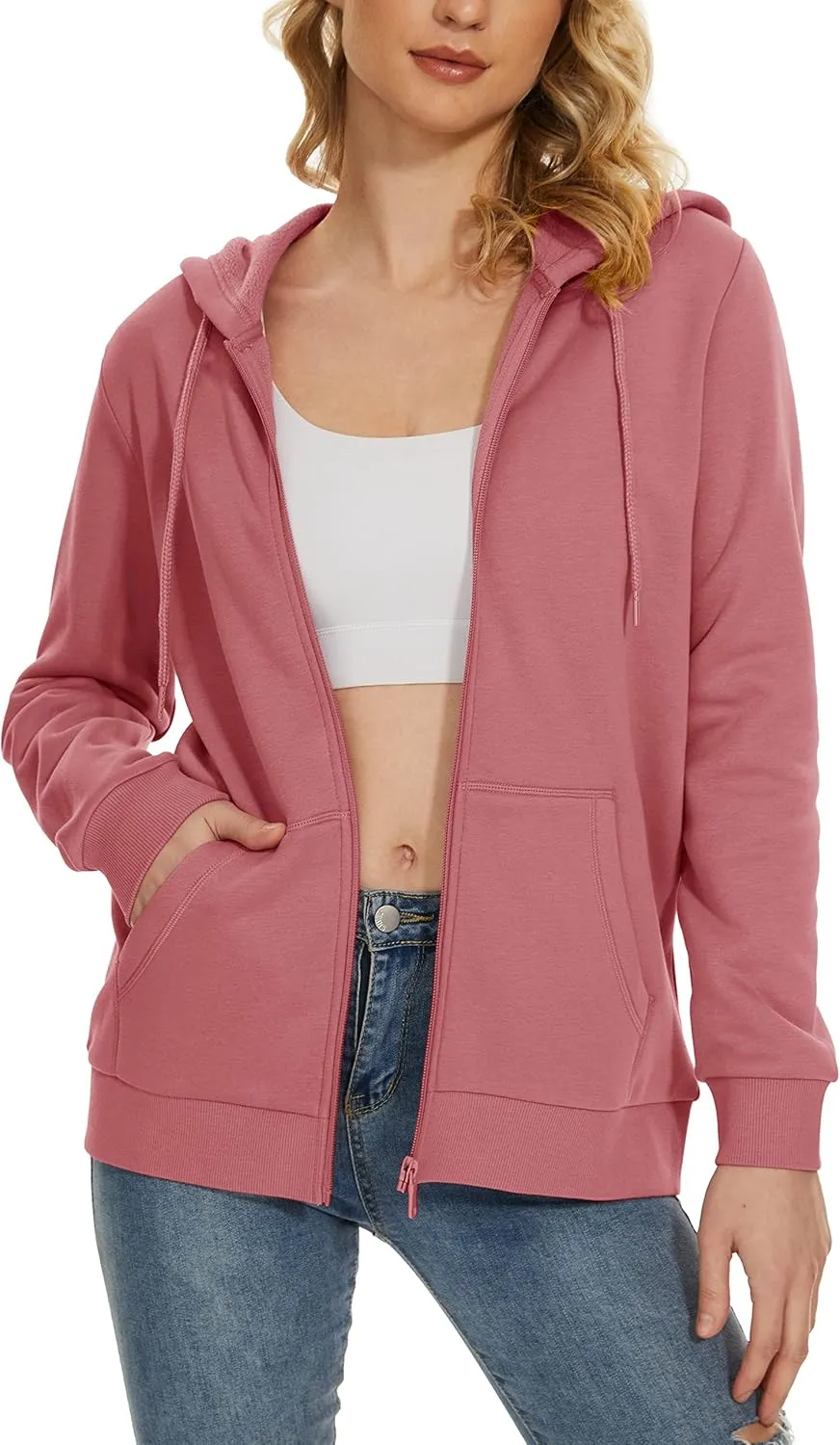 MAGCOMSEN Women's Fleece Lined Zip Up Hoodies Casual Hooded Jacket Workout Full Zip Sweatshirts Pocket Coats