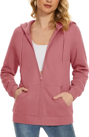 MAGCOMSEN Women's Fleece Lined Zip Up Hoodies Casual Hooded Jacket Workout Full Zip Sweatshirts Pocket Coats