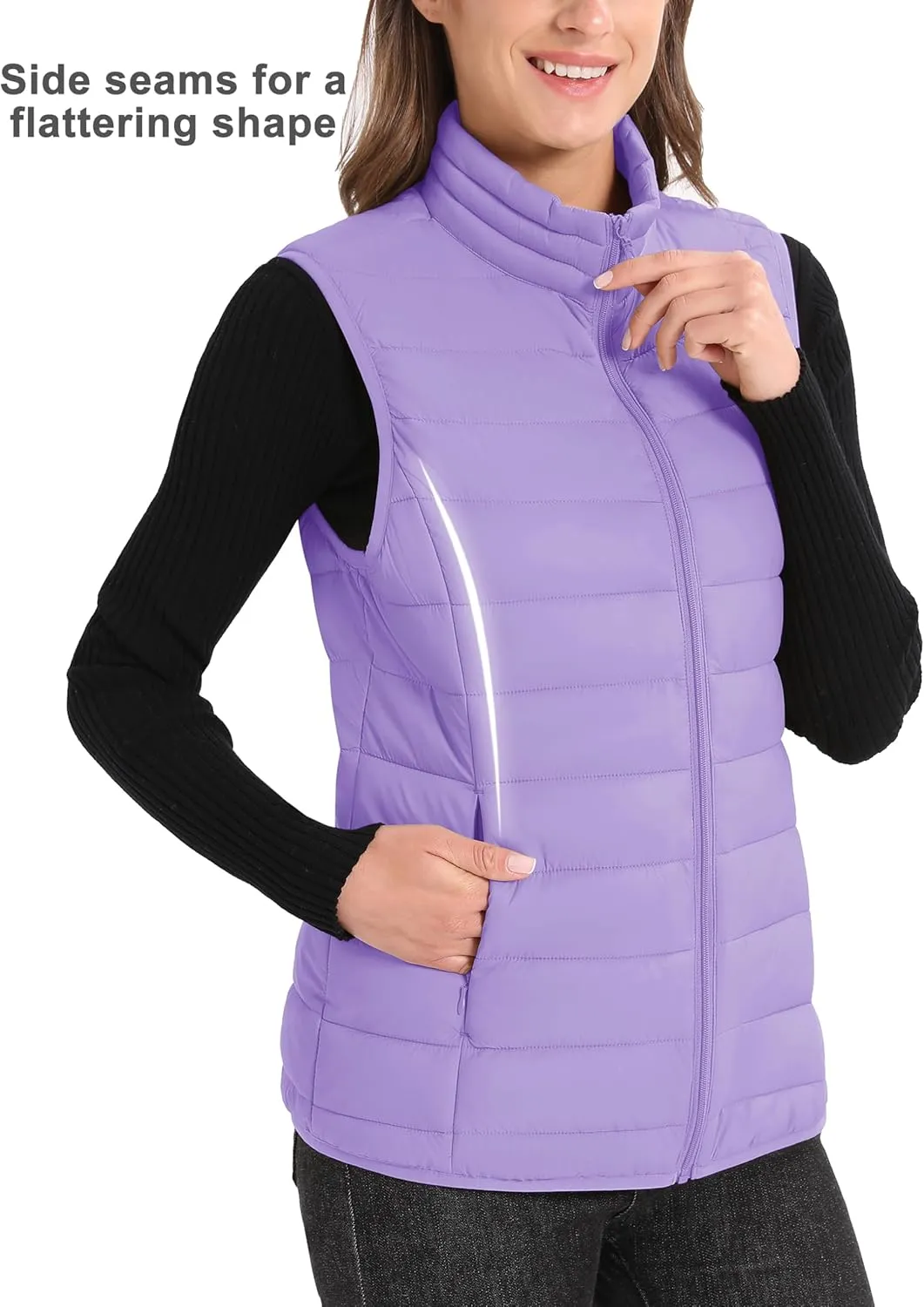 MAGCOMSEN Women's Puffer Vest Lightweight Stand Collar Zip 4 Pockets Puffy Vests Sleeveless Quilted Padded Outerwear