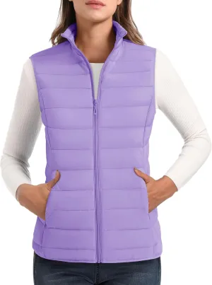 MAGCOMSEN Women's Puffer Vest Lightweight Stand Collar Zip 4 Pockets Puffy Vests Sleeveless Quilted Padded Outerwear