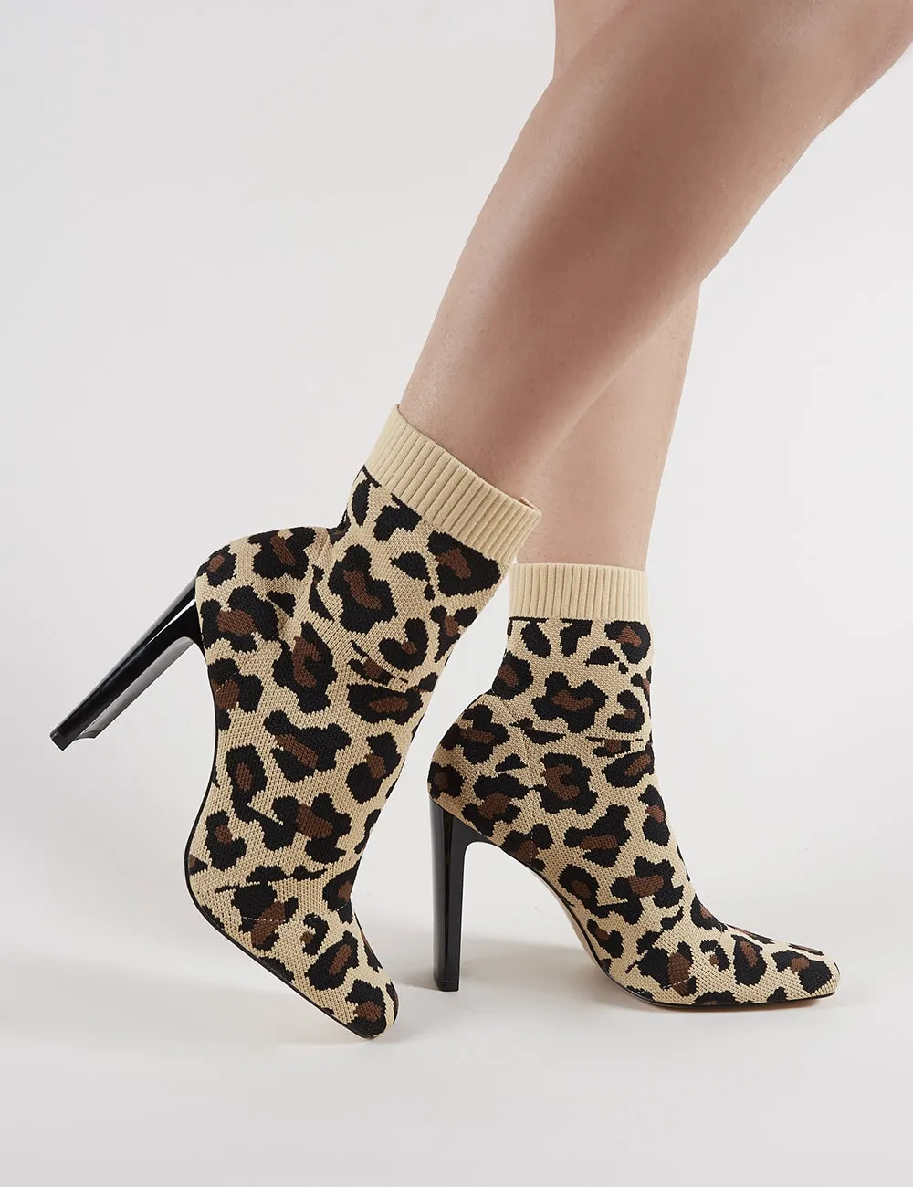 Pioneer Sock Fit Knitted Ankle Boots in Leopard Print