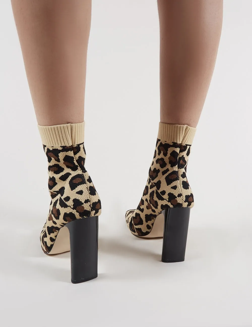 Pioneer Sock Fit Knitted Ankle Boots in Leopard Print
