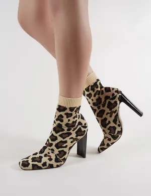 Pioneer Sock Fit Knitted Ankle Boots in Leopard Print