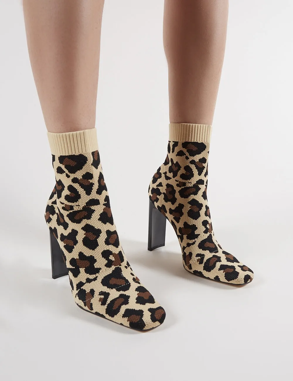 Pioneer Sock Fit Knitted Ankle Boots in Leopard Print