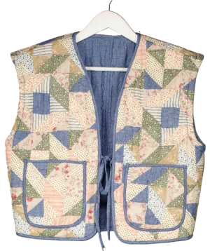 Polo Ralph Lauren Blue Reversible Bora Stitching Patchwork Quilted Vest Jacket UK S