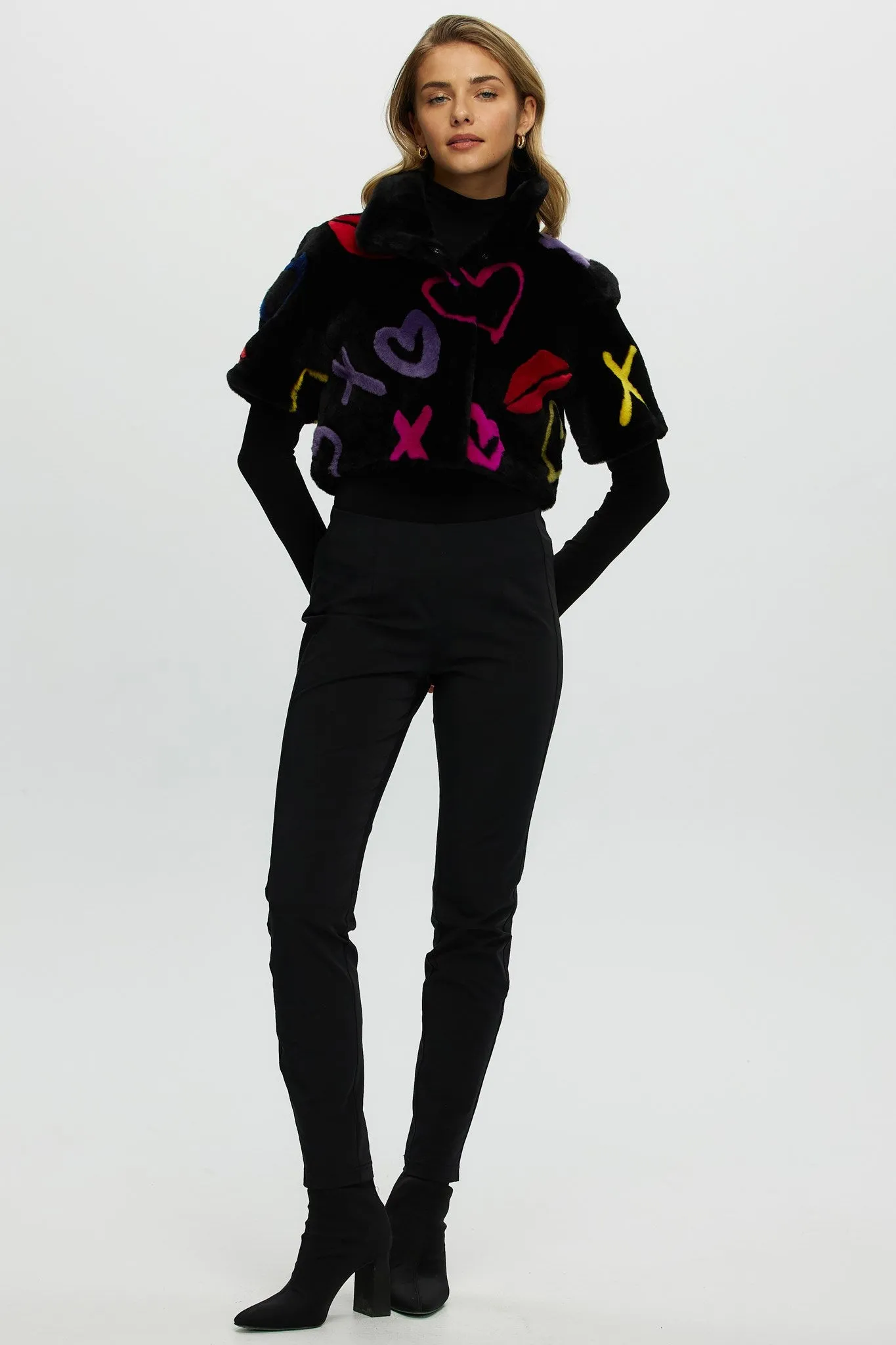 Reversible Shearling Lamb Bolero with Cropped Sleeves