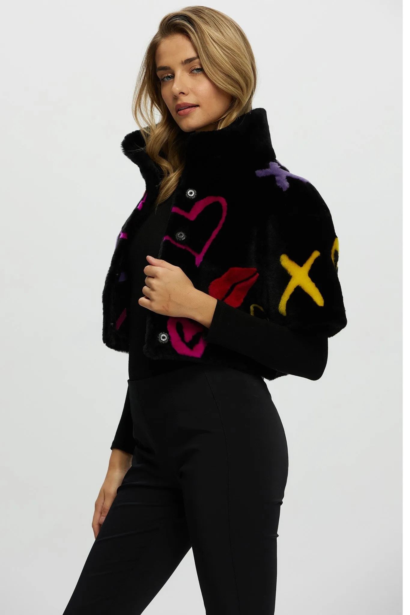 Reversible Shearling Lamb Bolero with Cropped Sleeves