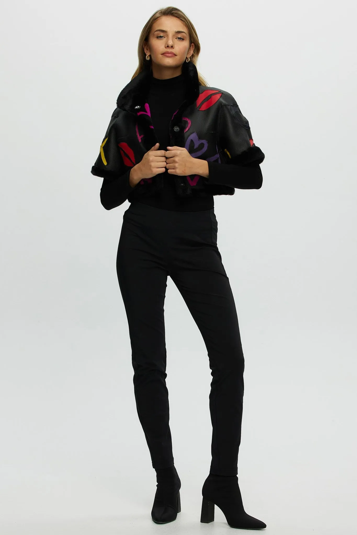 Reversible Shearling Lamb Bolero with Cropped Sleeves
