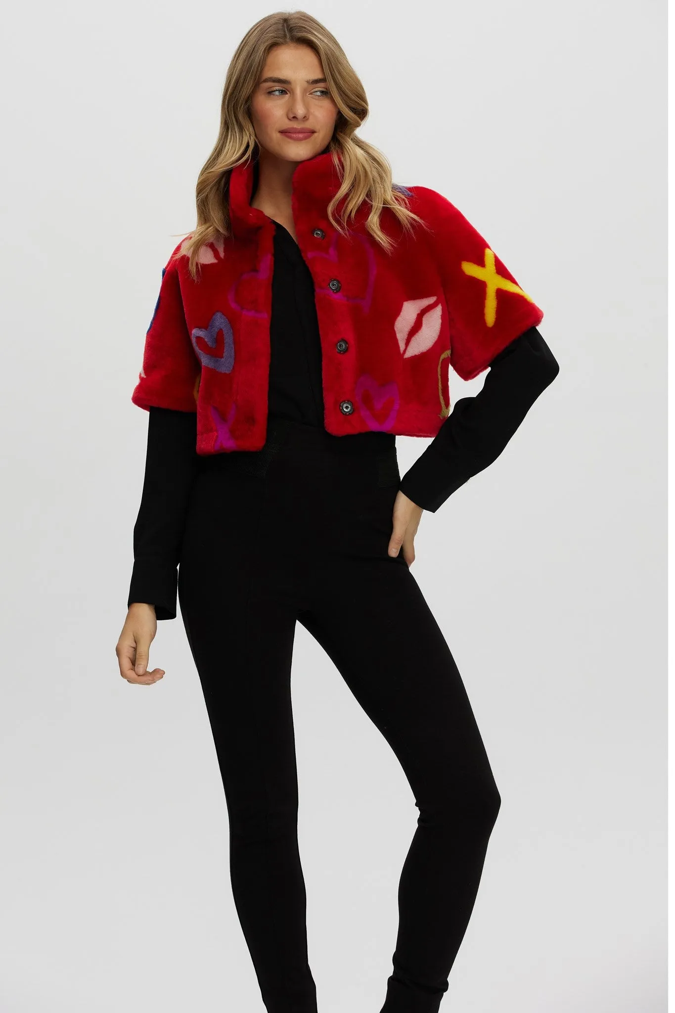Reversible Shearling Lamb Bolero with Cropped Sleeves