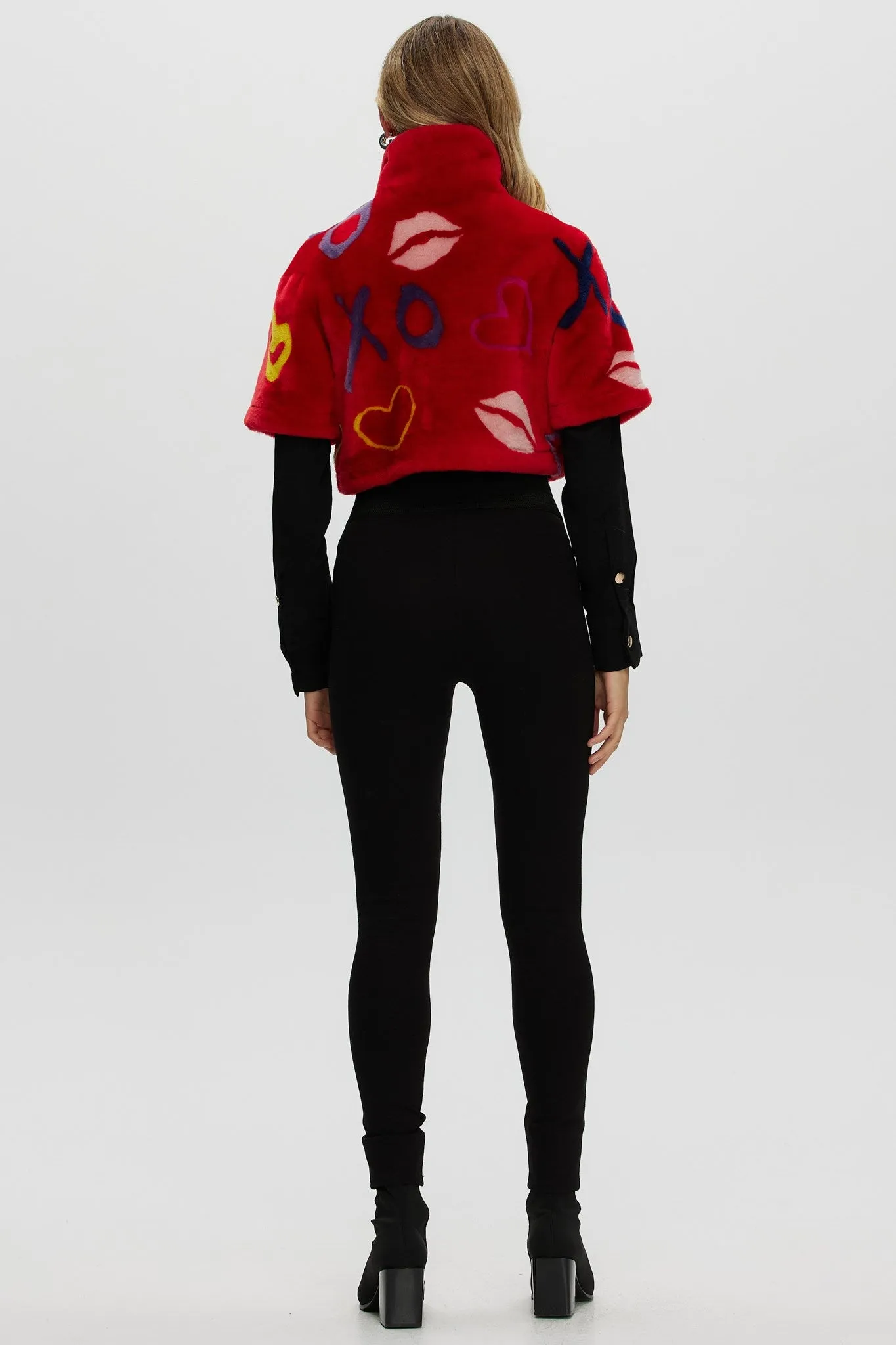 Reversible Shearling Lamb Bolero with Cropped Sleeves