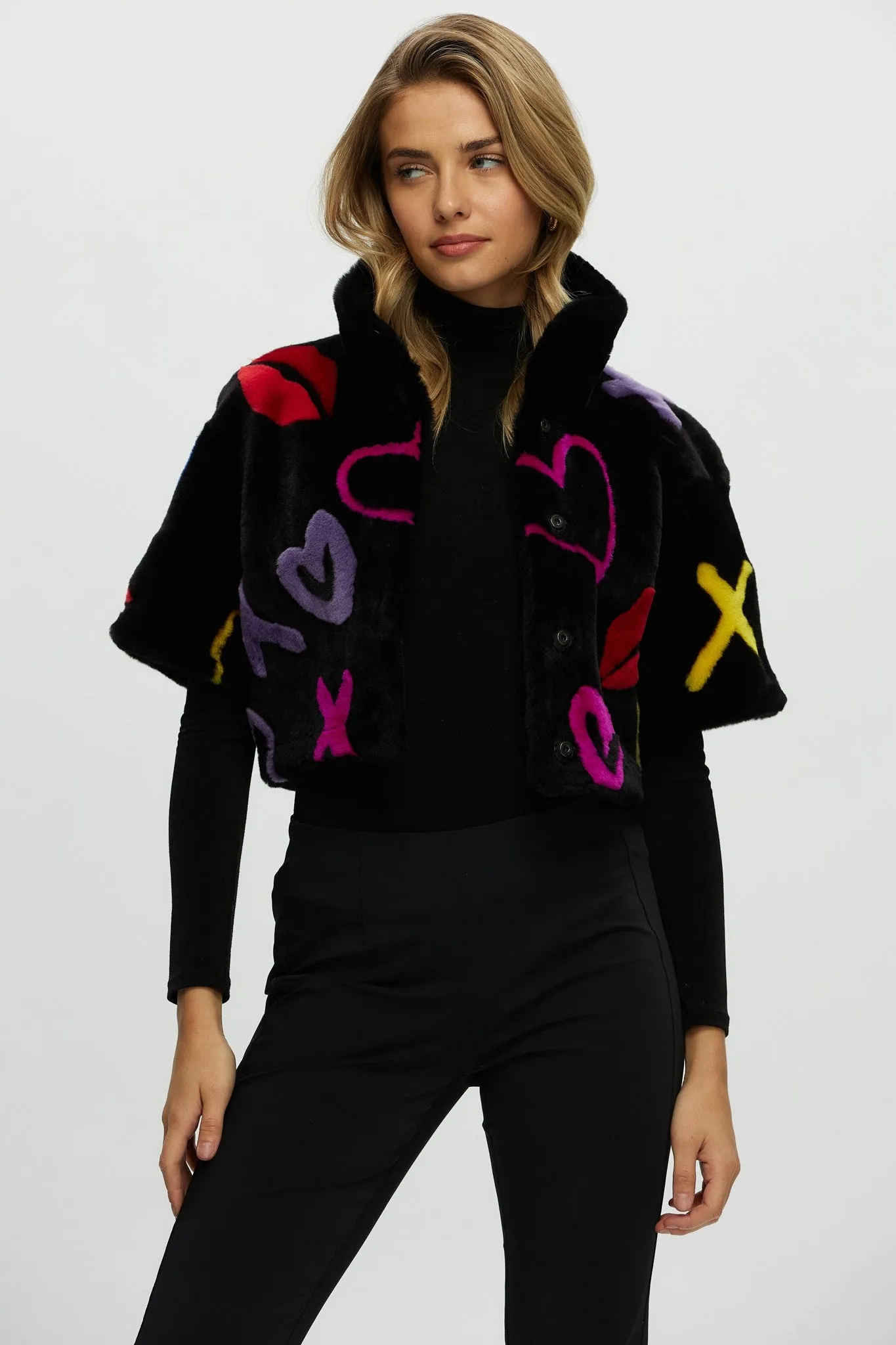 Reversible Shearling Lamb Bolero with Cropped Sleeves