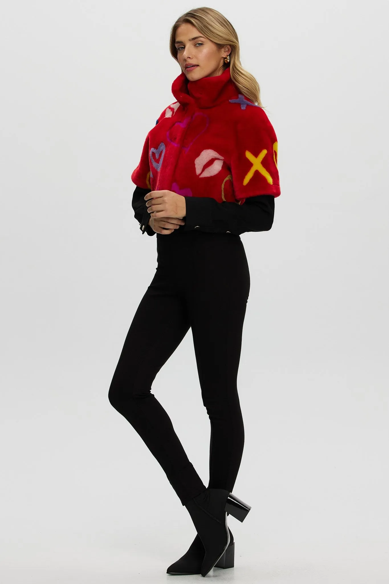 Reversible Shearling Lamb Bolero with Cropped Sleeves