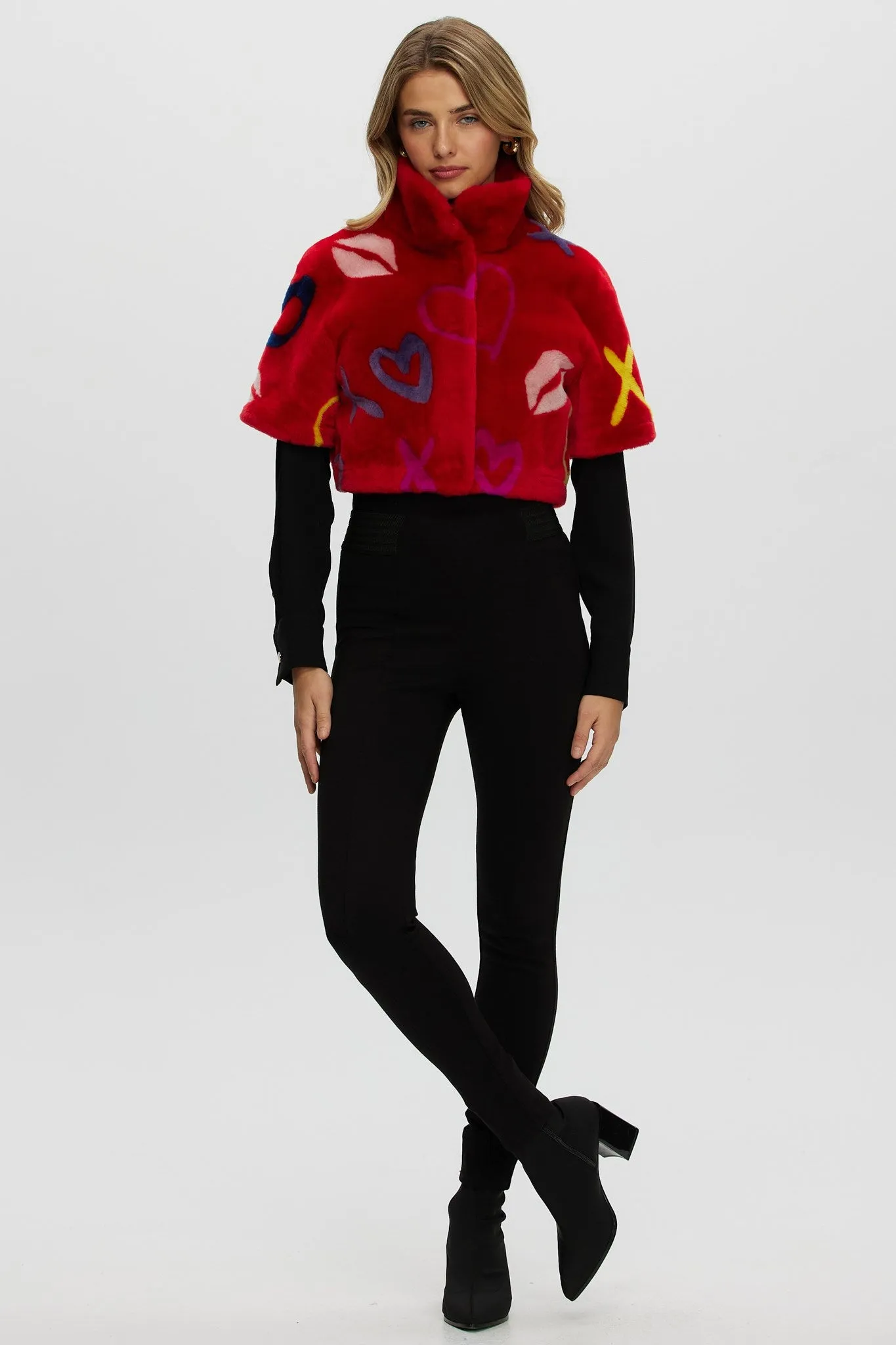 Reversible Shearling Lamb Bolero with Cropped Sleeves