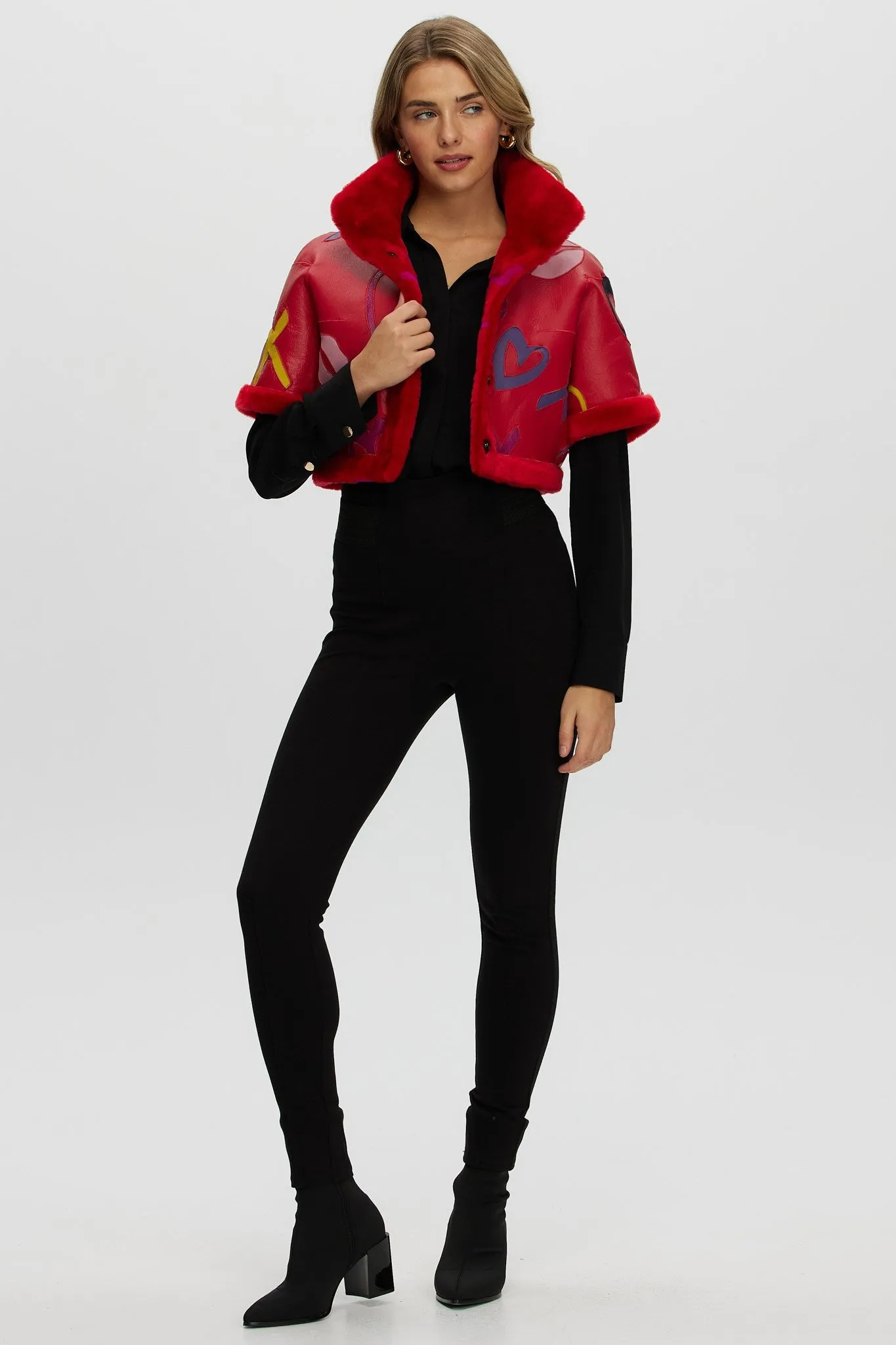 Reversible Shearling Lamb Bolero with Cropped Sleeves