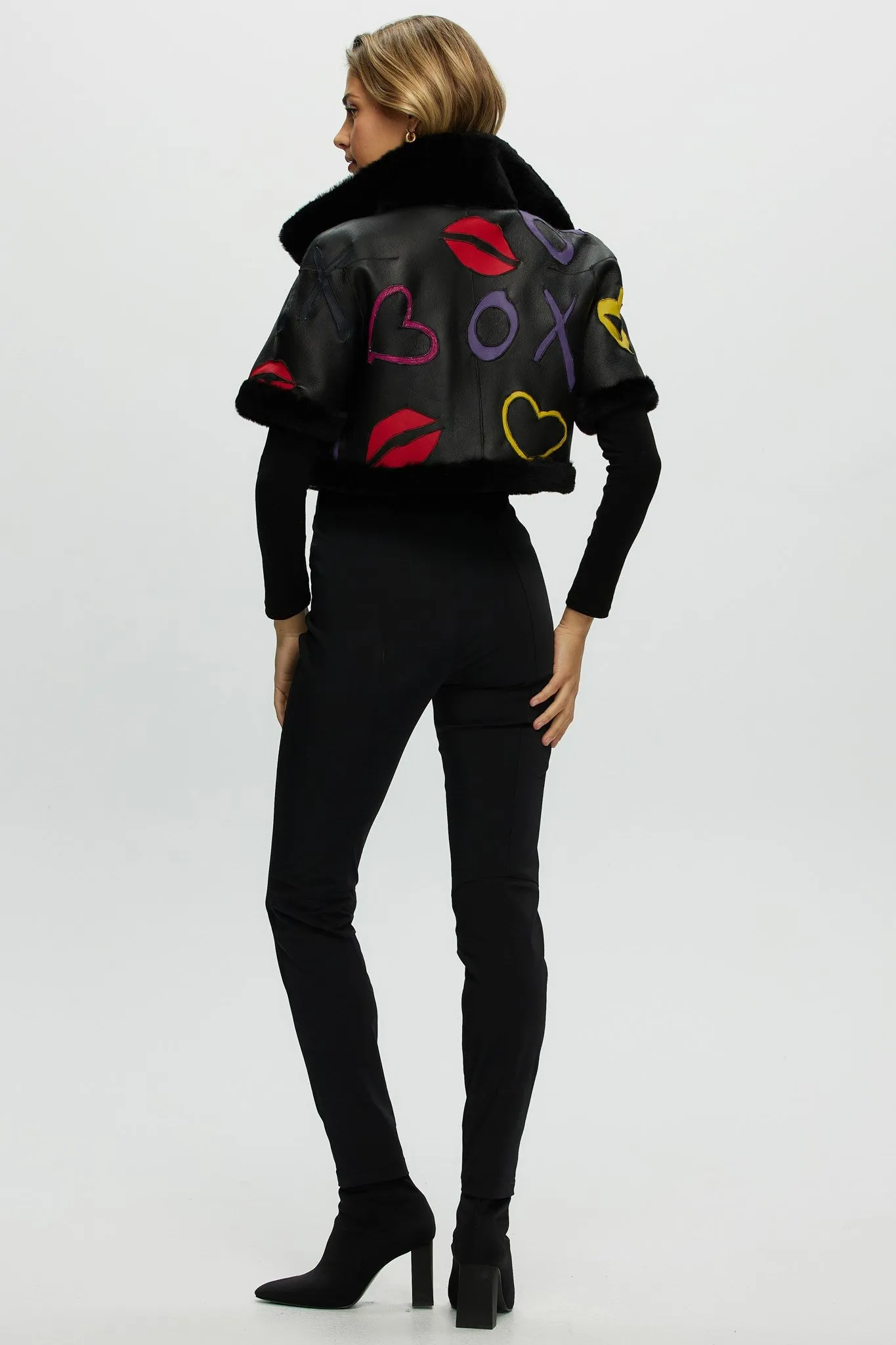 Reversible Shearling Lamb Bolero with Cropped Sleeves