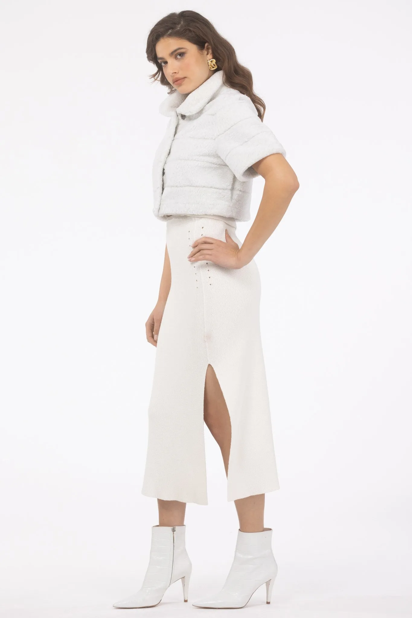 Reversible Textured Shearling Lamb Bolero with Cropped Sleeves