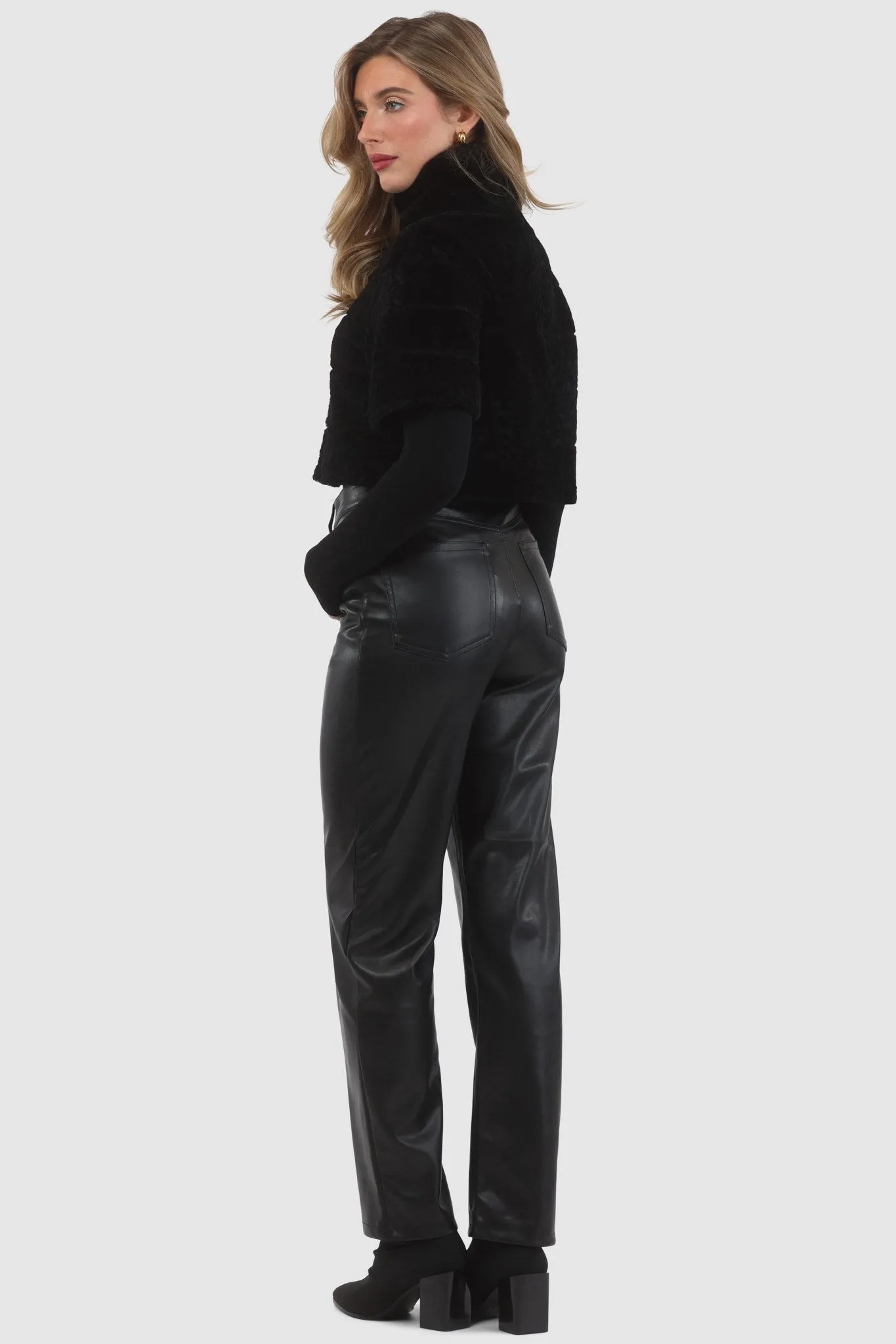 Reversible Textured Shearling Lamb Bolero with Cropped Sleeves