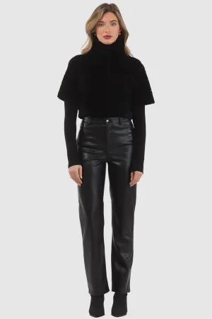 Reversible Textured Shearling Lamb Bolero with Cropped Sleeves