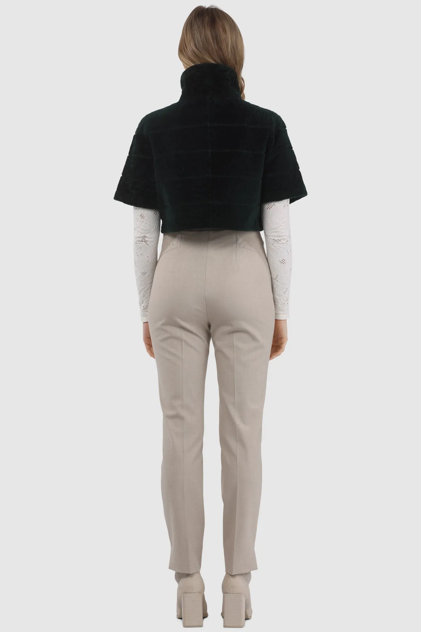 Reversible Textured Shearling Lamb Bolero with Cropped Sleeves
