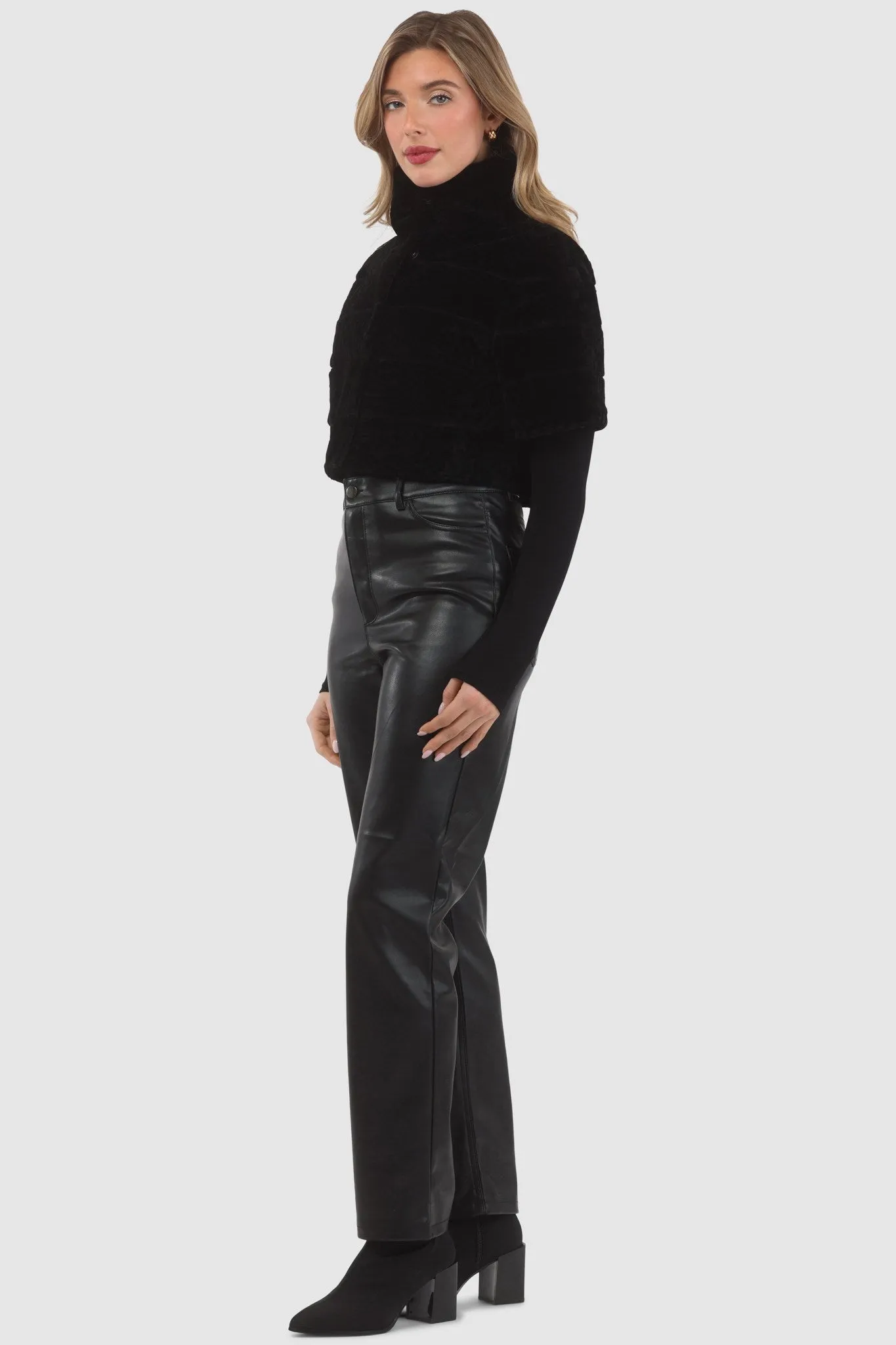 Reversible Textured Shearling Lamb Bolero with Cropped Sleeves