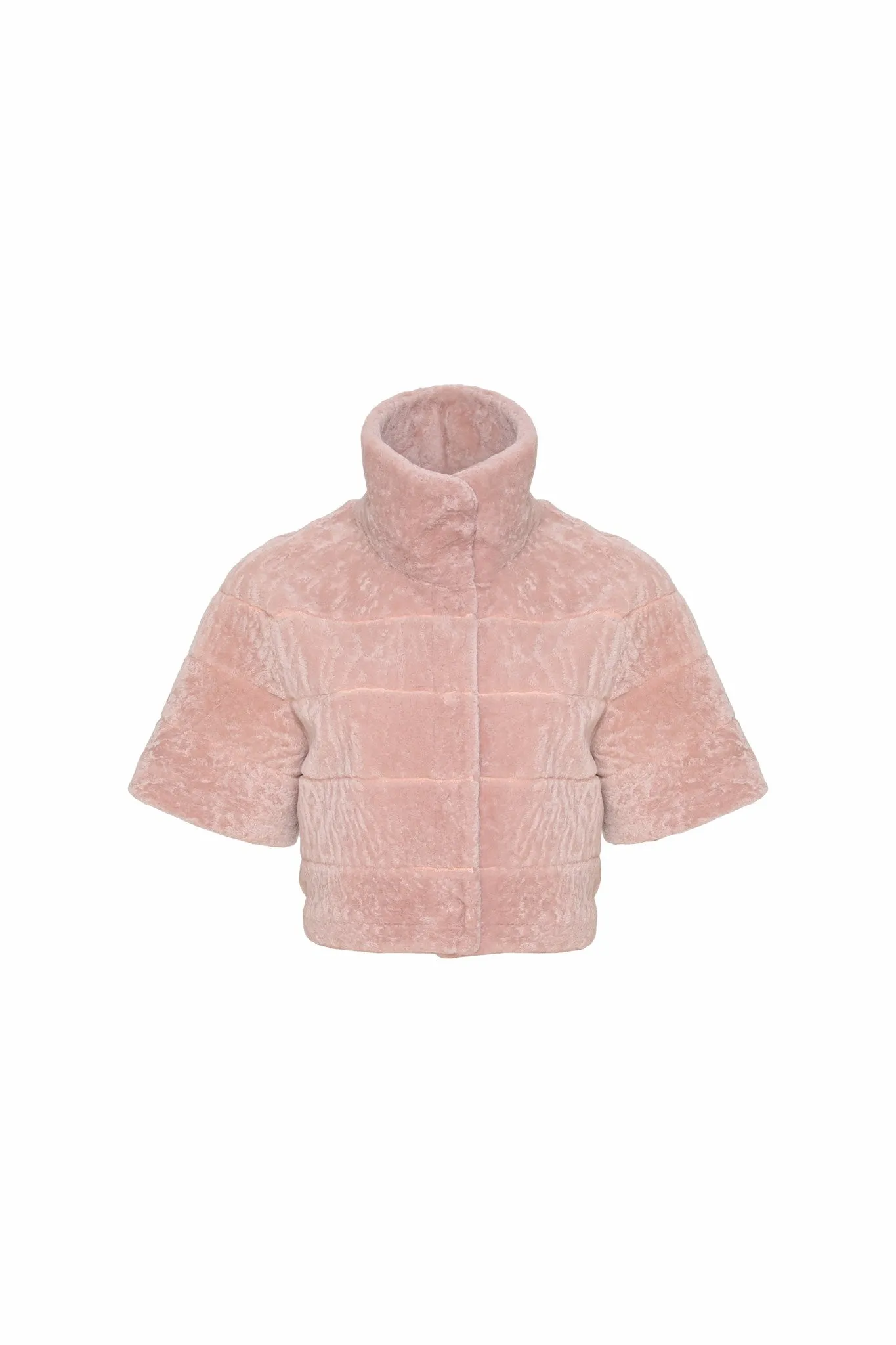Reversible Textured Shearling Lamb Bolero with Cropped Sleeves