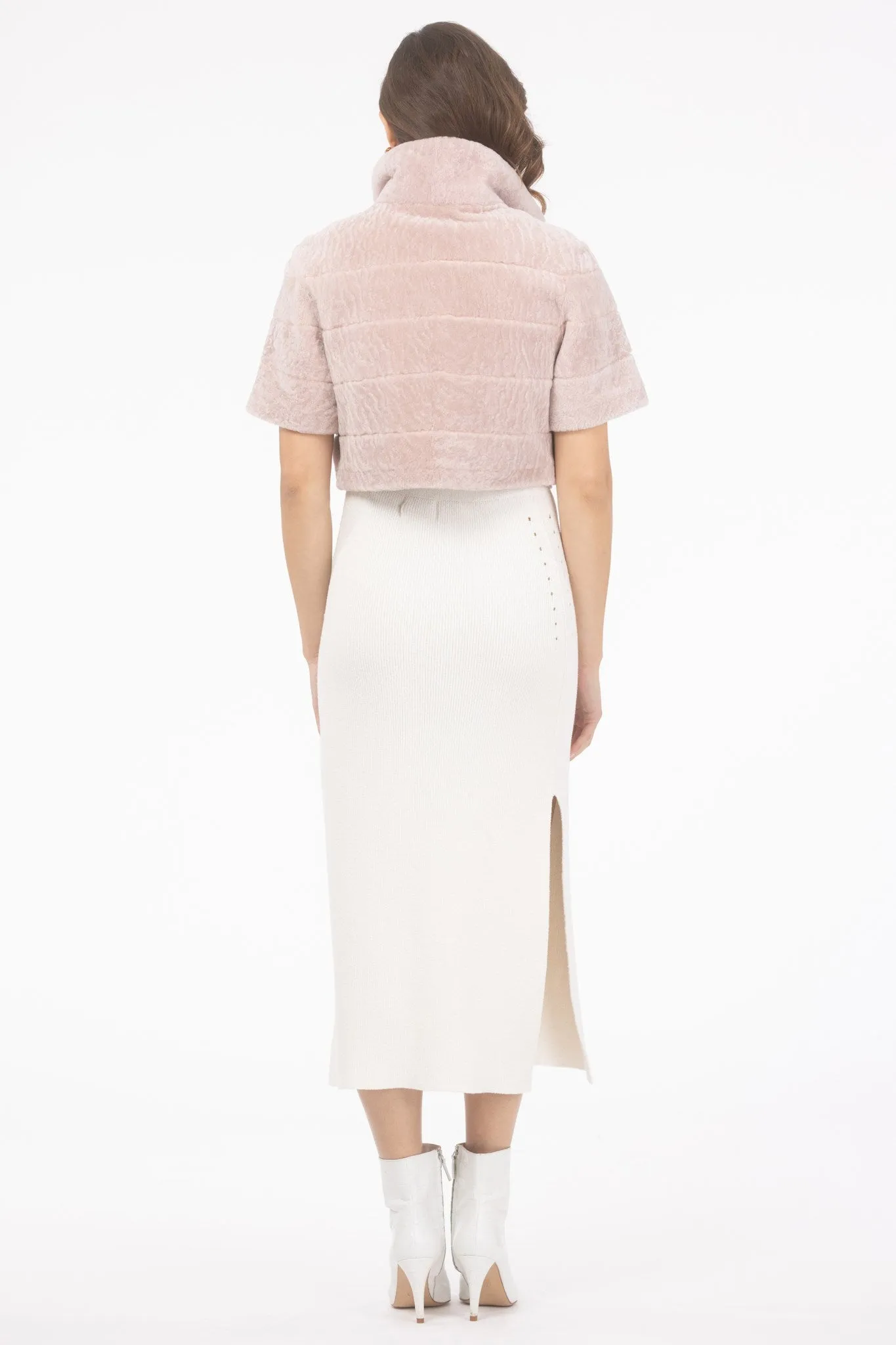 Reversible Textured Shearling Lamb Bolero with Cropped Sleeves