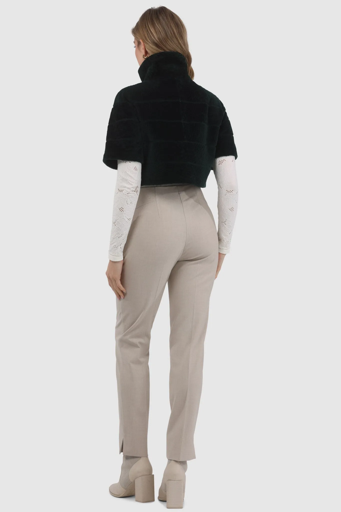 Reversible Textured Shearling Lamb Bolero with Cropped Sleeves