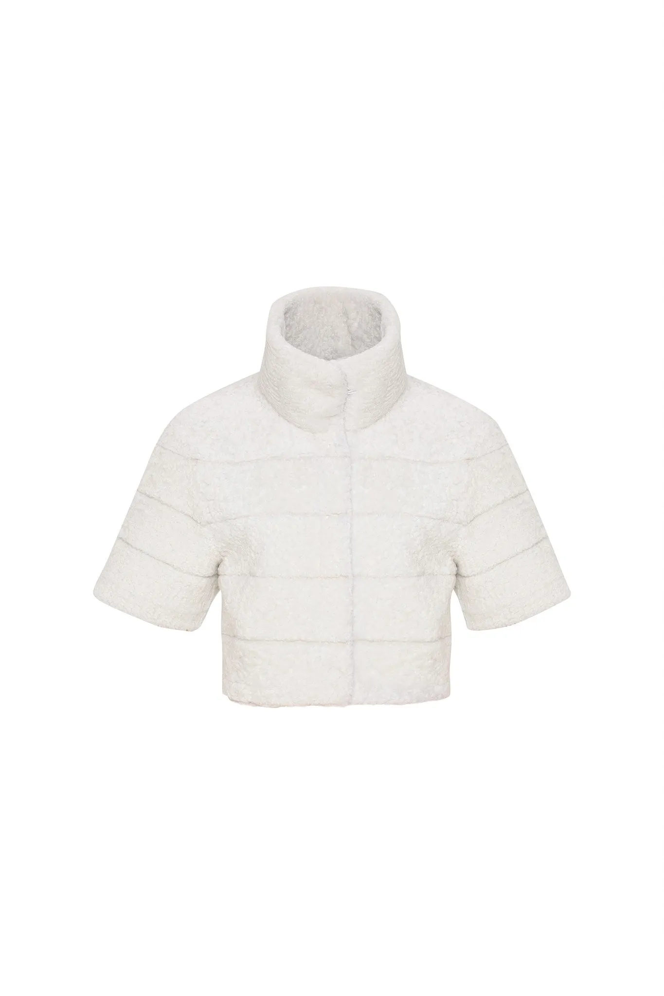 Reversible Textured Shearling Lamb Bolero with Cropped Sleeves