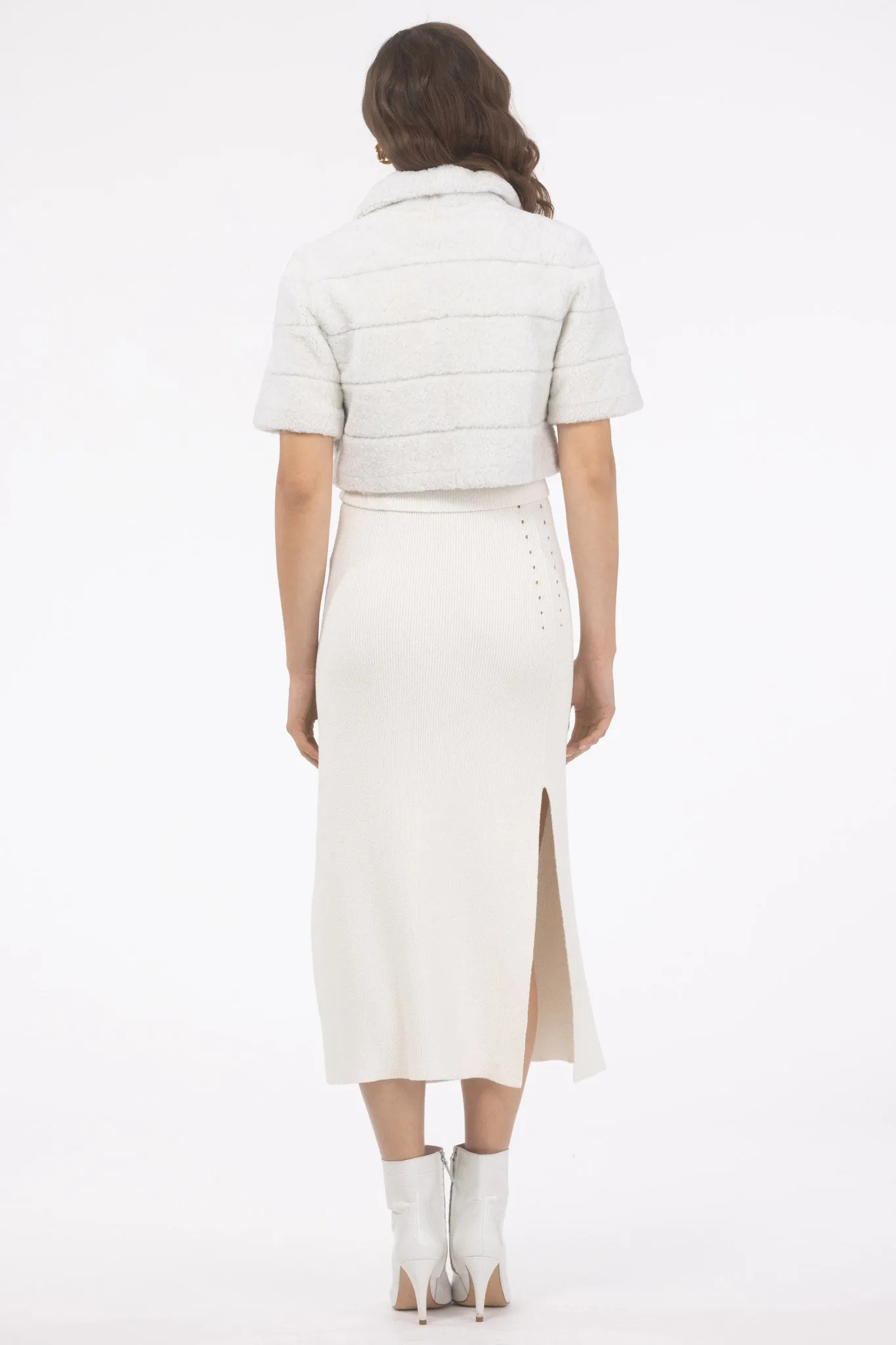 Reversible Textured Shearling Lamb Bolero with Cropped Sleeves