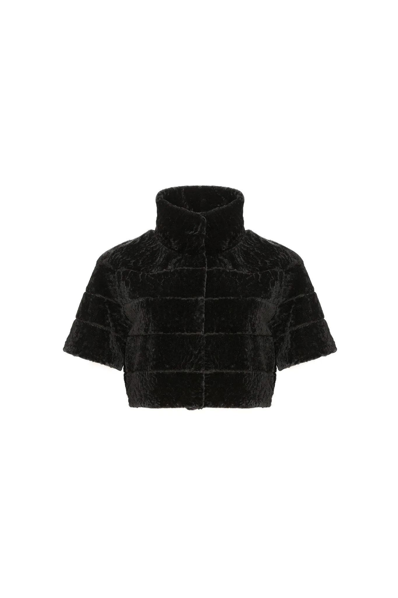 Reversible Textured Shearling Lamb Bolero with Cropped Sleeves