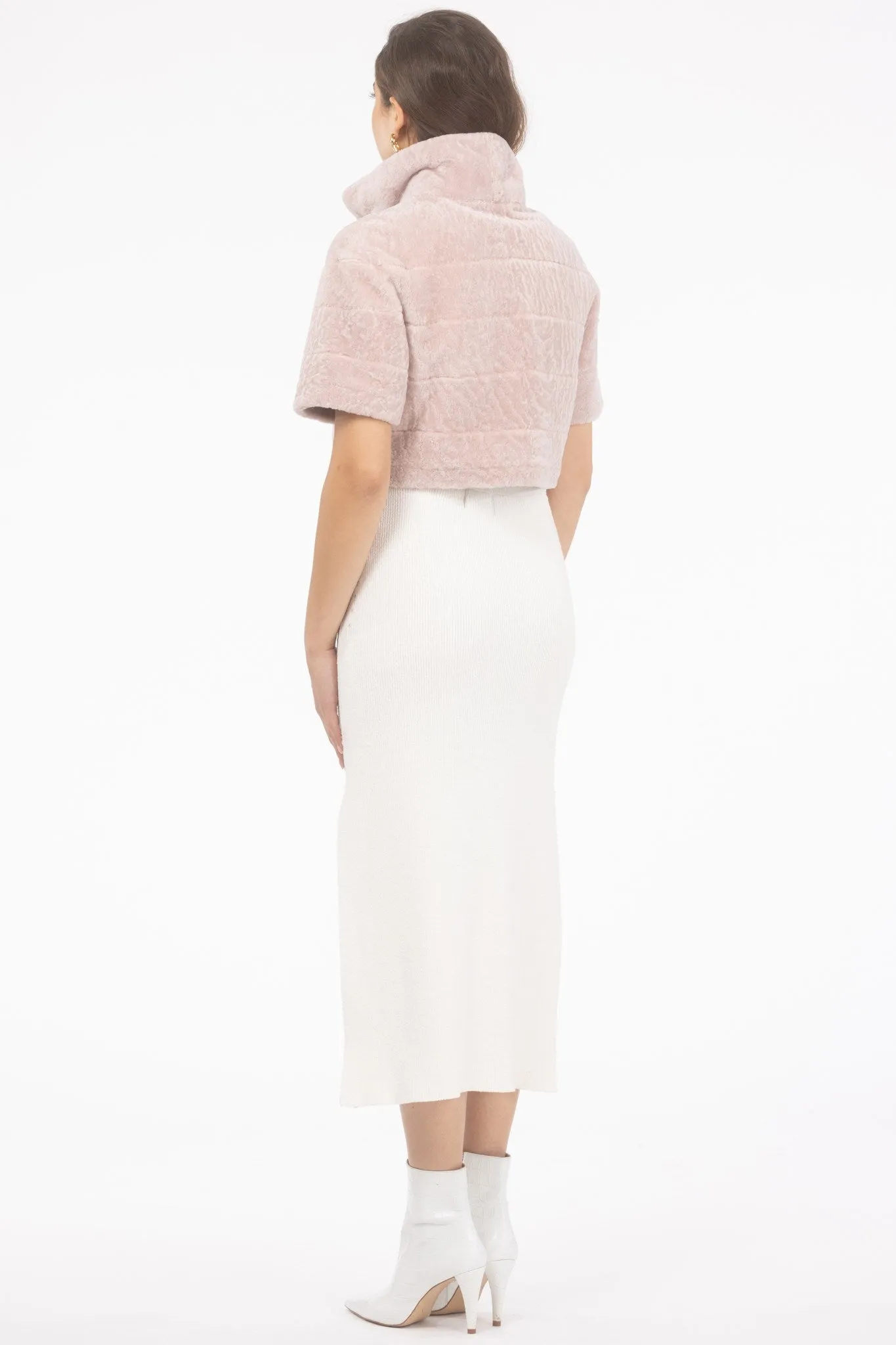 Reversible Textured Shearling Lamb Bolero with Cropped Sleeves