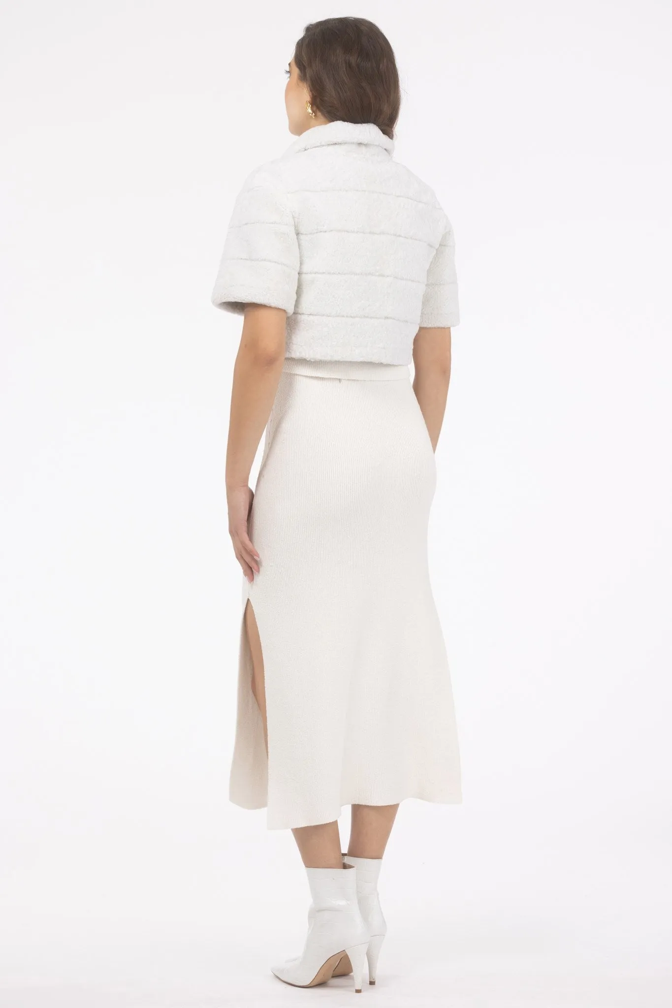 Reversible Textured Shearling Lamb Bolero with Cropped Sleeves