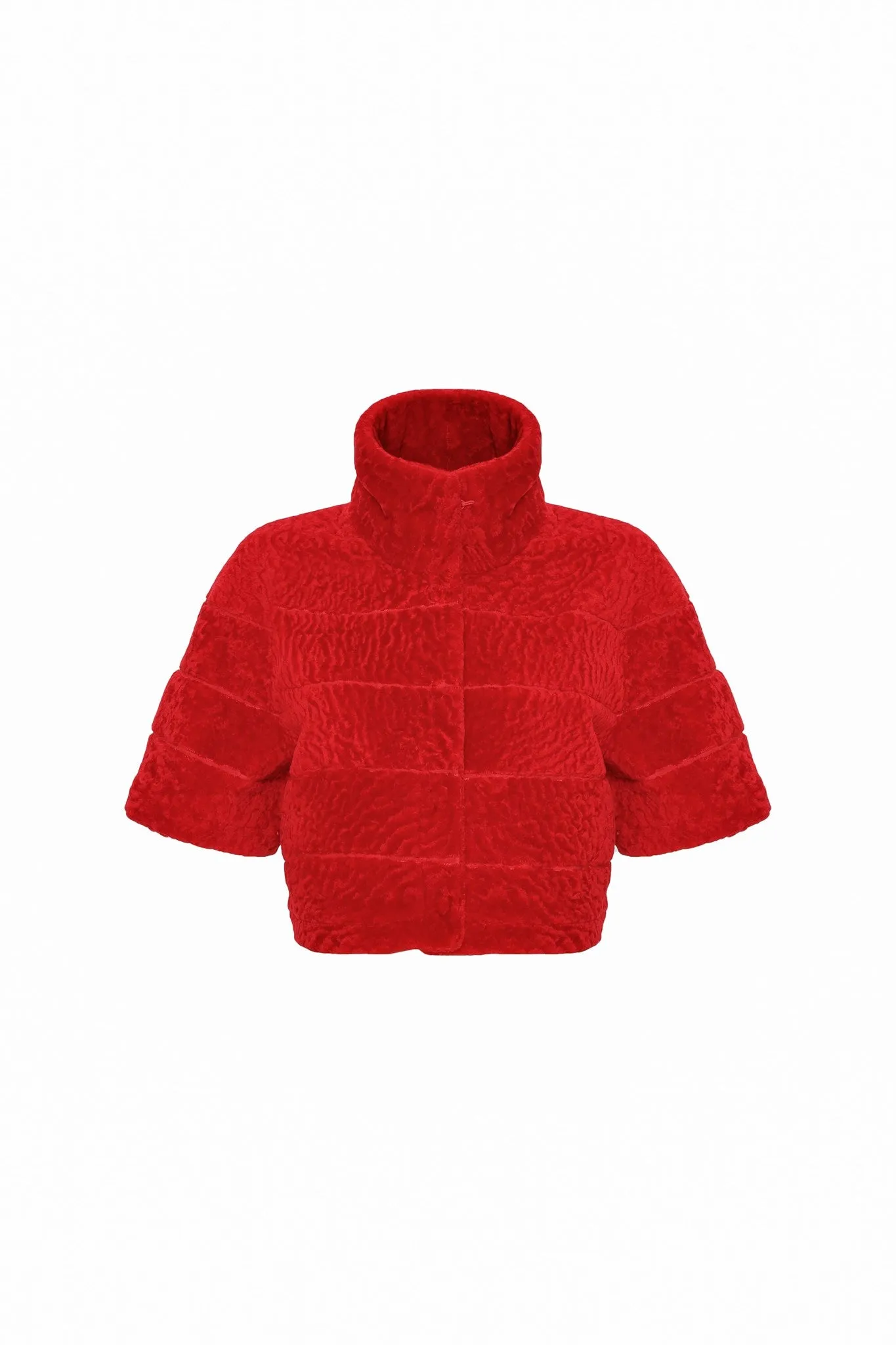 Reversible Textured Shearling Lamb Bolero with Cropped Sleeves
