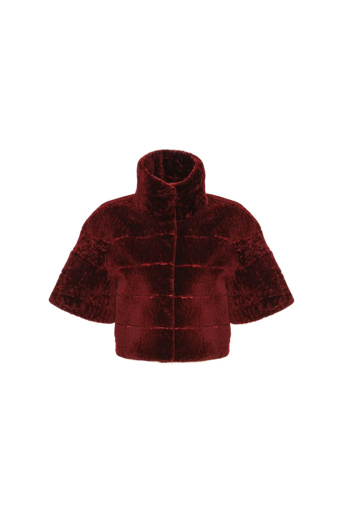 Reversible Textured Shearling Lamb Bolero with Cropped Sleeves