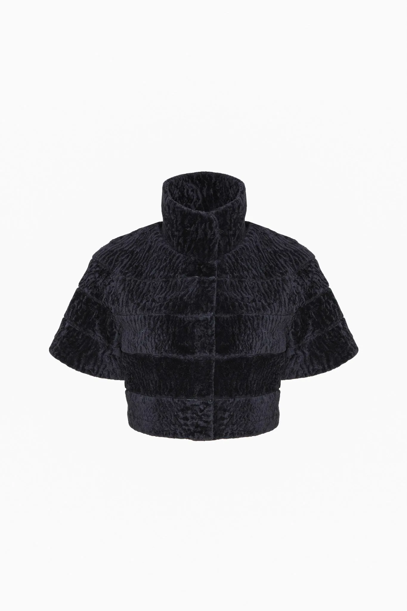 Reversible Textured Shearling Lamb Bolero with Cropped Sleeves
